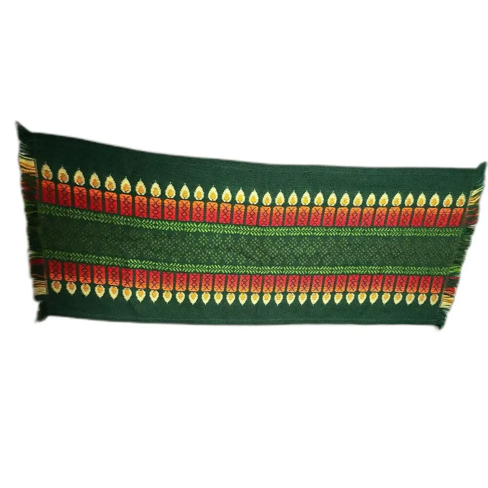 Vintage Candle Theme Table Runner Woven Retro Green Mid Century Ethnic